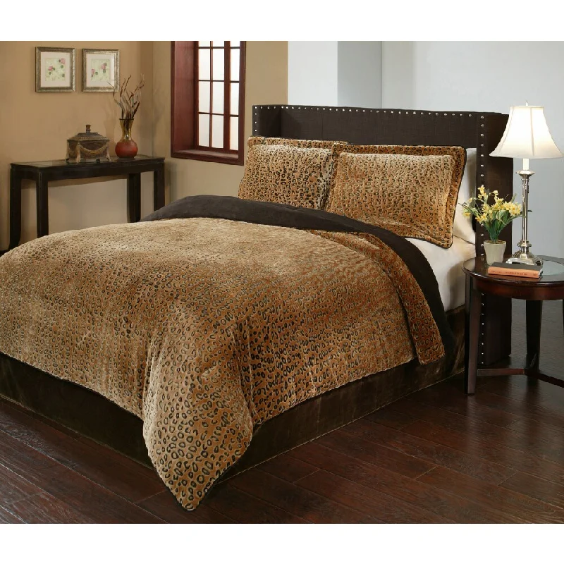 Cheetah Velvet Plush Print 3-piece Comforter Set