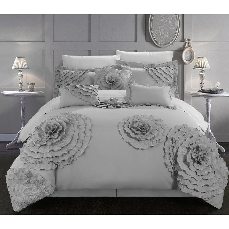 Chic Home 11-piece Buxton Silver Oversized Comforter Set