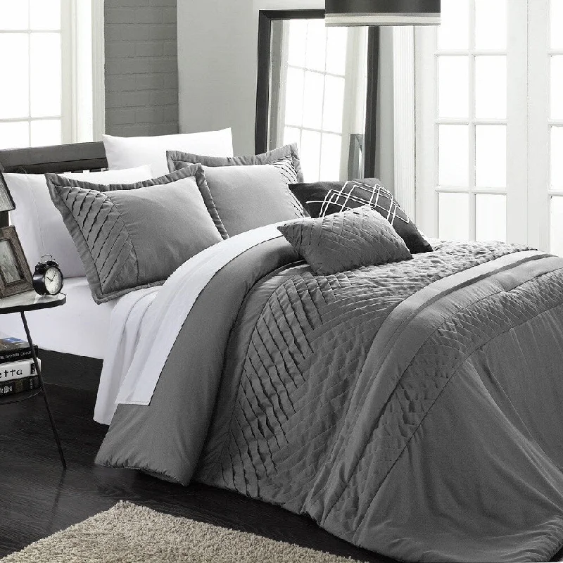 Chic Home 5-piece Corona Pleated Handmade Charcoal Comforter Set