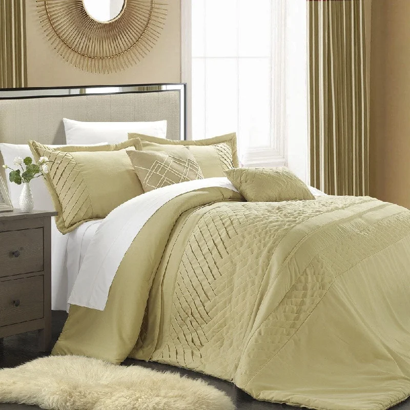 Chic Home 9-piece Corona Champagne Pleated Handmade Comforter Set