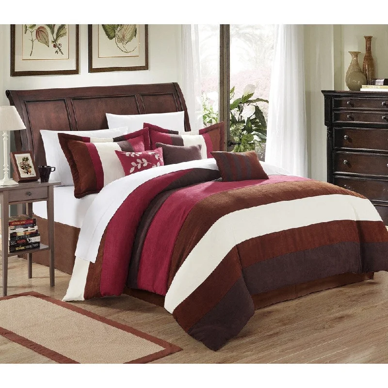 Chic Home Catrine 11-Piece Burgundy Microsuede Pieced Comforter Set