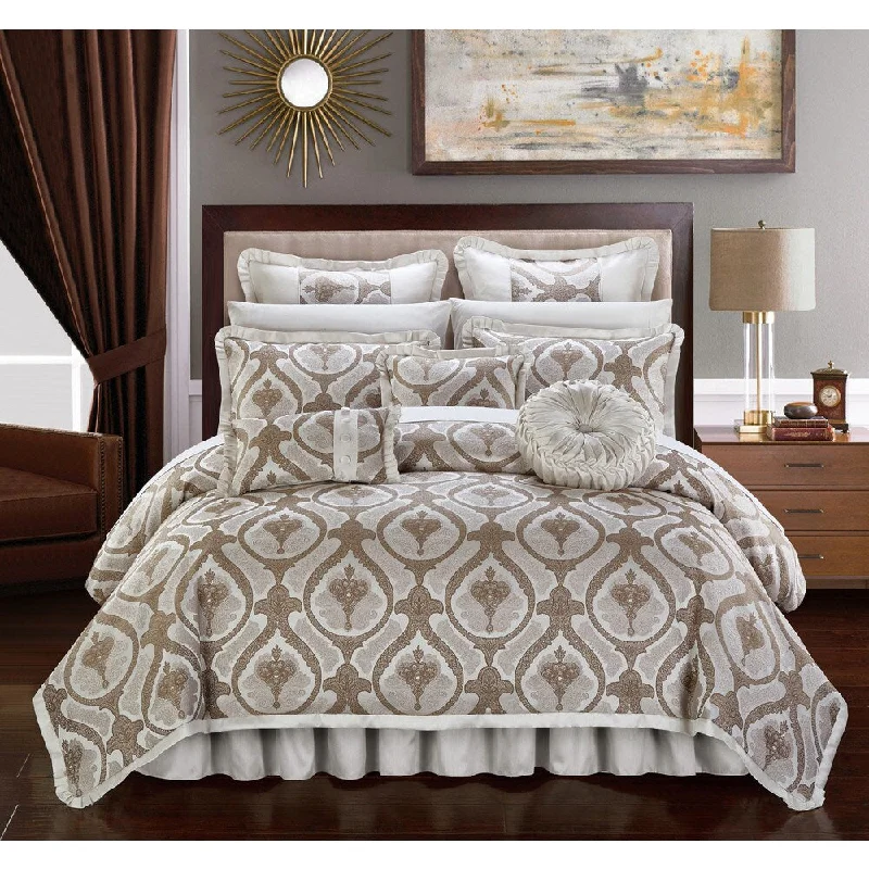 Chic Home Felicci Beige Faux Silk Bedding 9 Piece Comforter Set