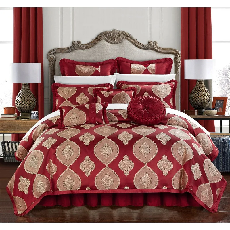 Chic Home Lazzel Red Faux Silk Bedding 9 Piece Comforter Set