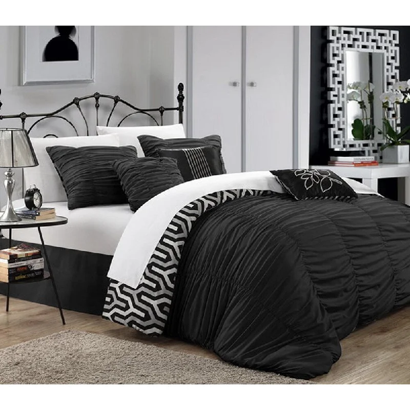 Chic Home Lester Black Pleated Ruffled 7-piece Comforter Set