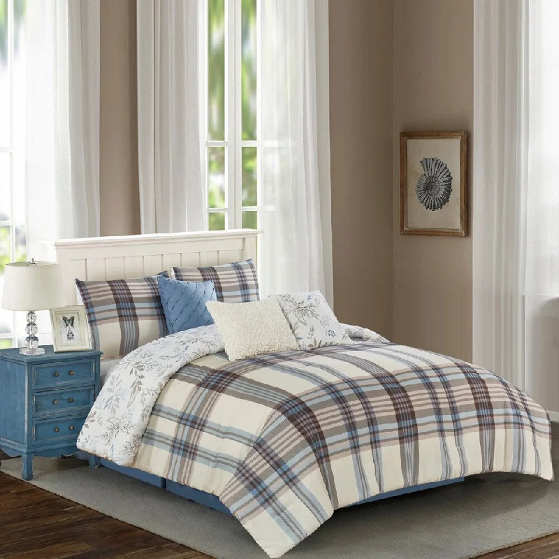 Clemente Yarn Dye Print Comforter Set in Beige - Blue/Brown