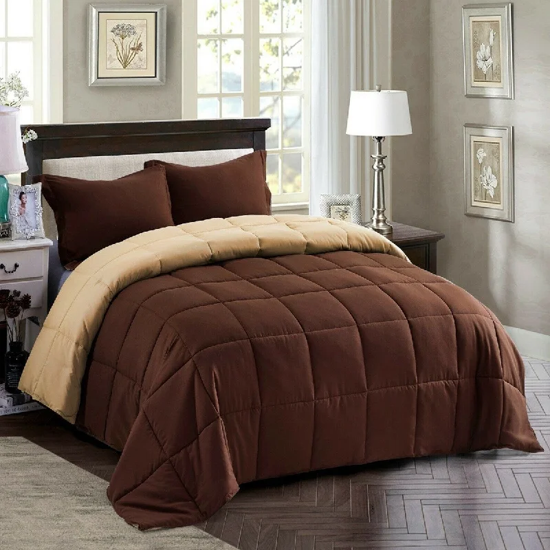 Down Alternative Comforter Set 3 PCS with Shams Queen Chocolate