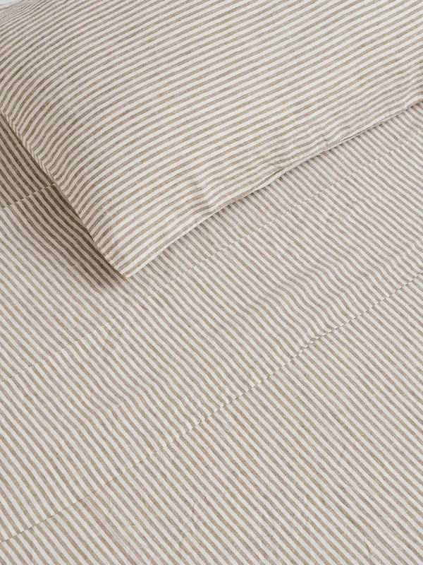 100% Linen Duvet Cover in Olive Stripes