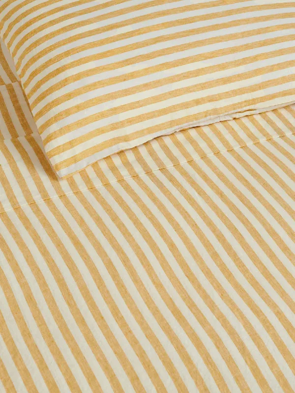 100% Linen Duvet Cover in Yellow Stripes