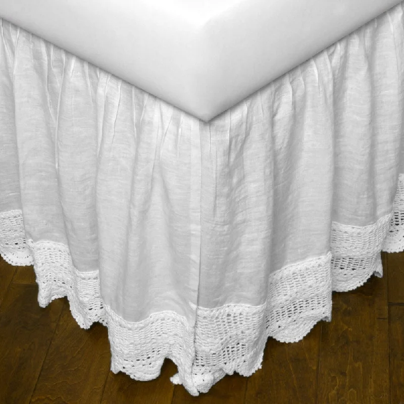 Eve Linen White Crochet King 3 Piece Tuck in Bed Skirt