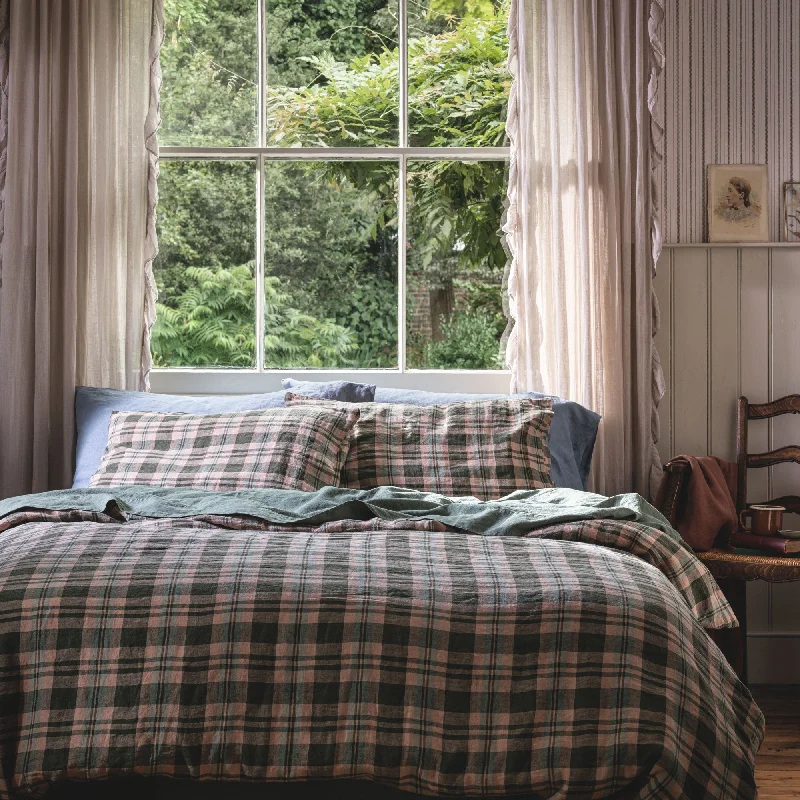 Fern Green Dallington Plaid Linen Blend Duvet Cover