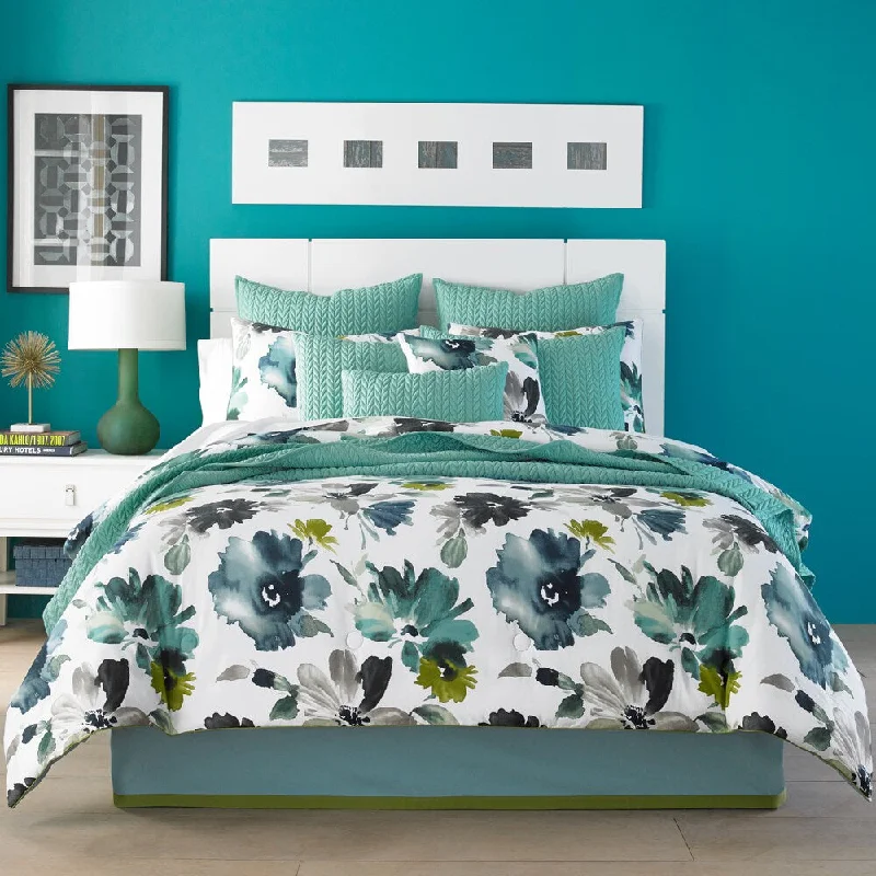 Five Queens Court Mia Teal Cotton Comforter Set