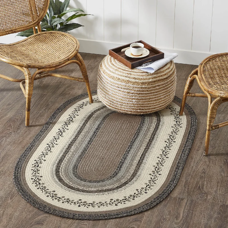 Floral Vine Jute Oval Rug w/ Pad 36x60