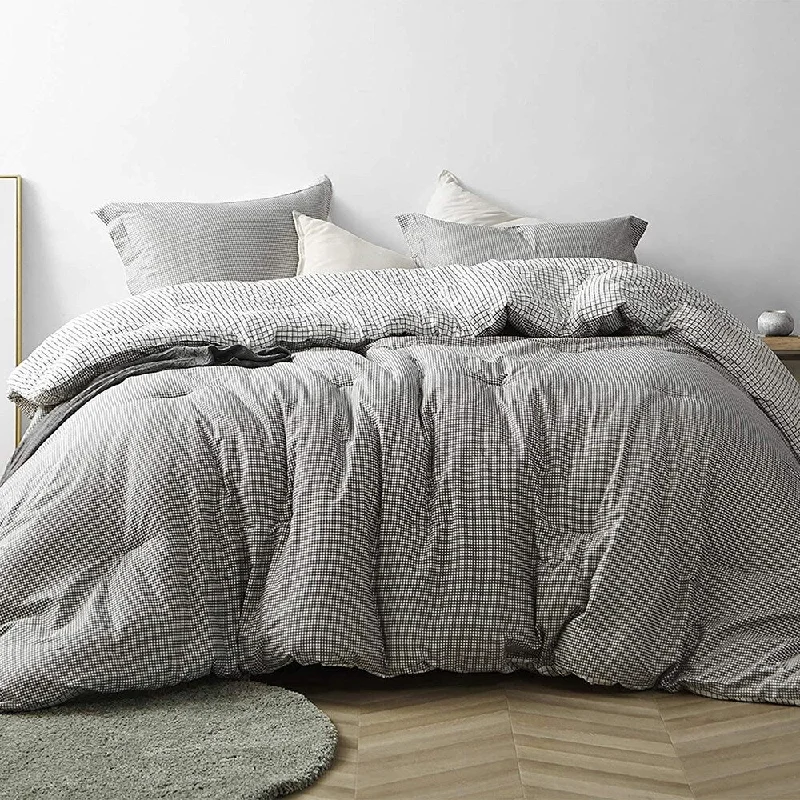 Gingham Gray - Oversized Comforter - 100% Cotton Bedding