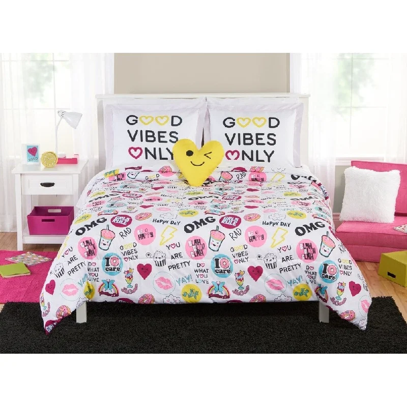 Good Vibes comforter & sham set with decorative pillow - Multi-color