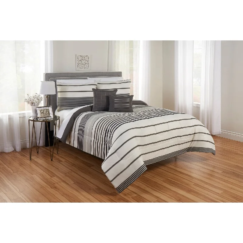 Grey Stripes Reversible Comforter Set