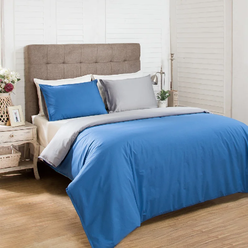 Hannah Percale 100% Cotton Reversible Easy Care Blue Tide/Wild Dove Duvet Cover with Pillow Case