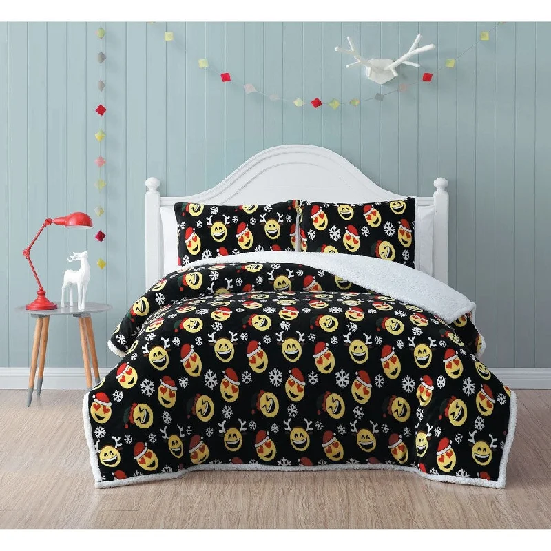 Jolly Emoji Sherpa Comforter Set