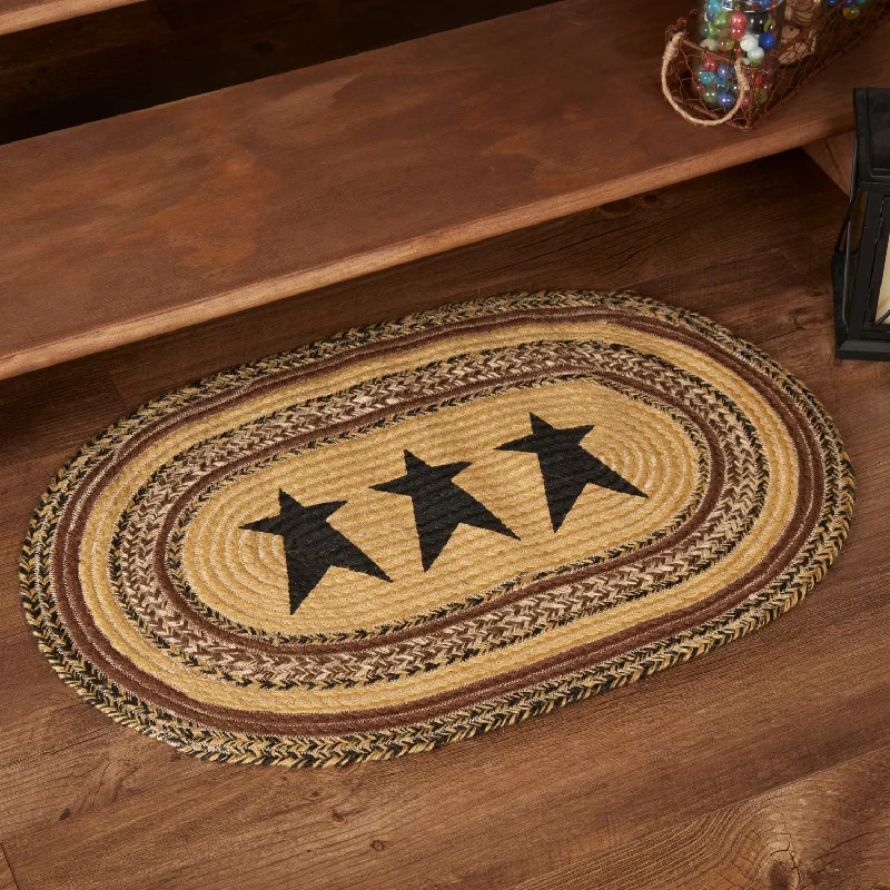 Kettle Grove Jute Rug Oval Stencil Stars w/ Pad 20x30