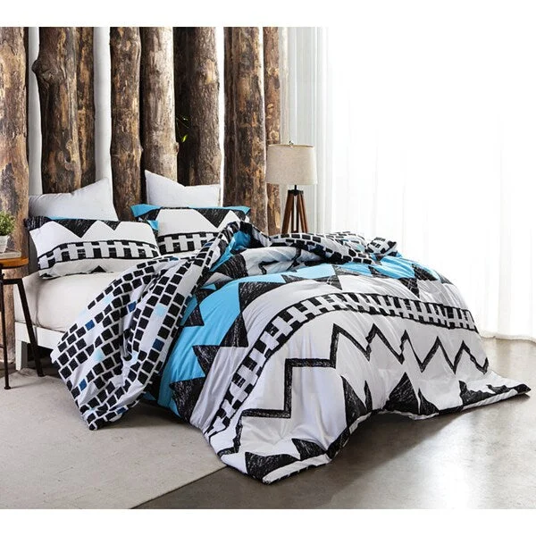 Kray Grey/ Blue Geometric Print Comforter (Shams Not Included)