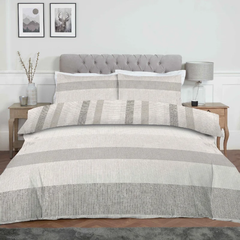 Lewis's Dalton Stripe Brushed Cotton Duvet Set - Grey