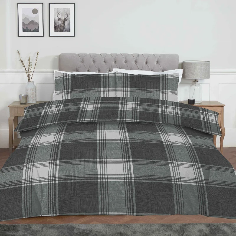 Lewis's Monroe Check Brushed Cotton Duvet Set - Grey