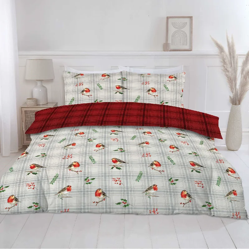 Lewis's Winter Robin Duvet Set - Grey