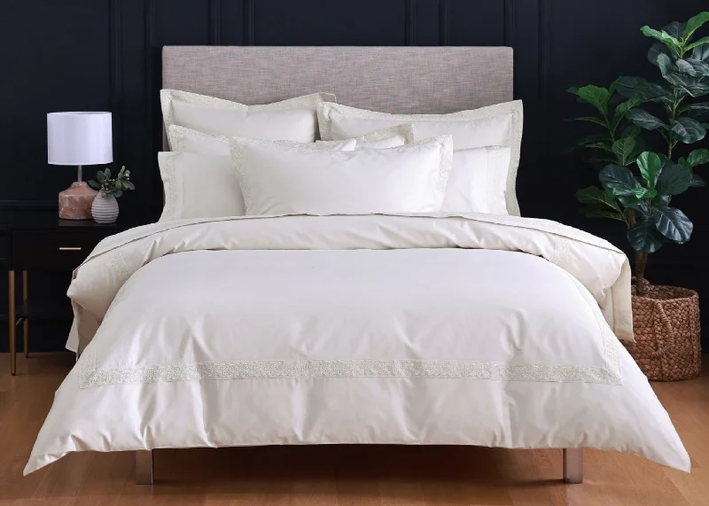 Linen Obsession "LO Anna Embroidery" 500TC Egyptian Cotton Sateen Bed Linen in Ivory