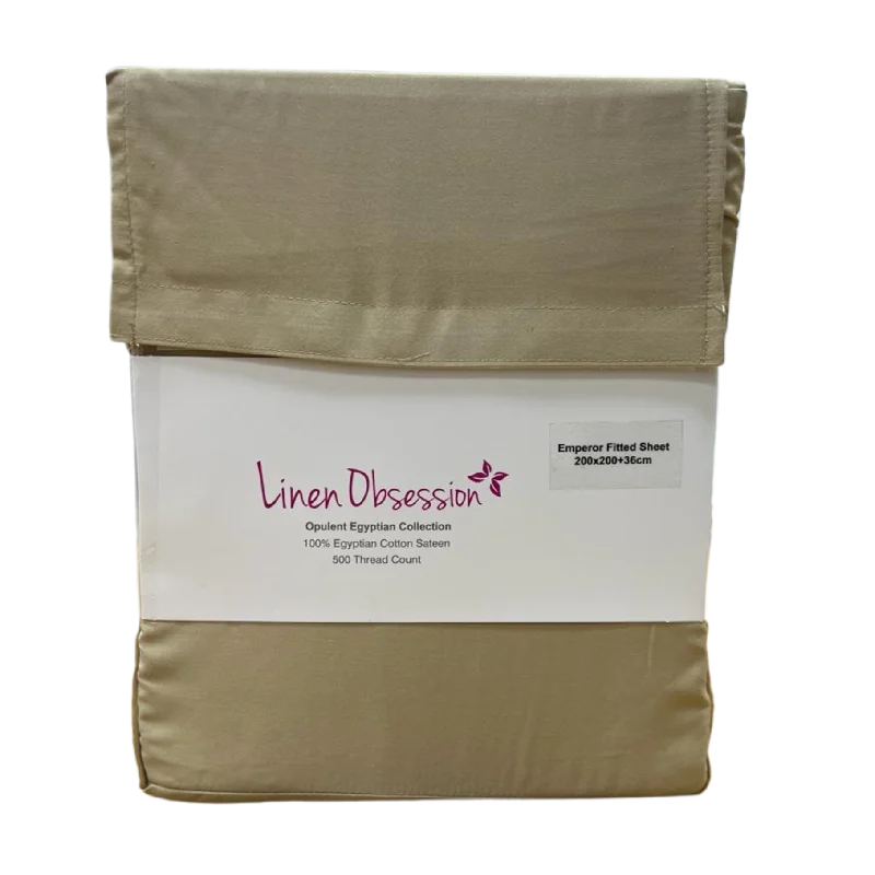 Linen Obsession "Opulent Egyptian" 500 Thread Count Cotton Sateen Plain Dyes in Tan