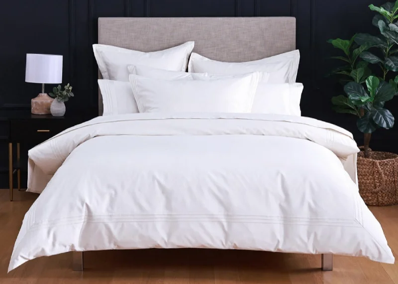 Linen Obsession "Triple Line" 500 Thread Count Egyptian Cotton Sateen Bed Linen in White