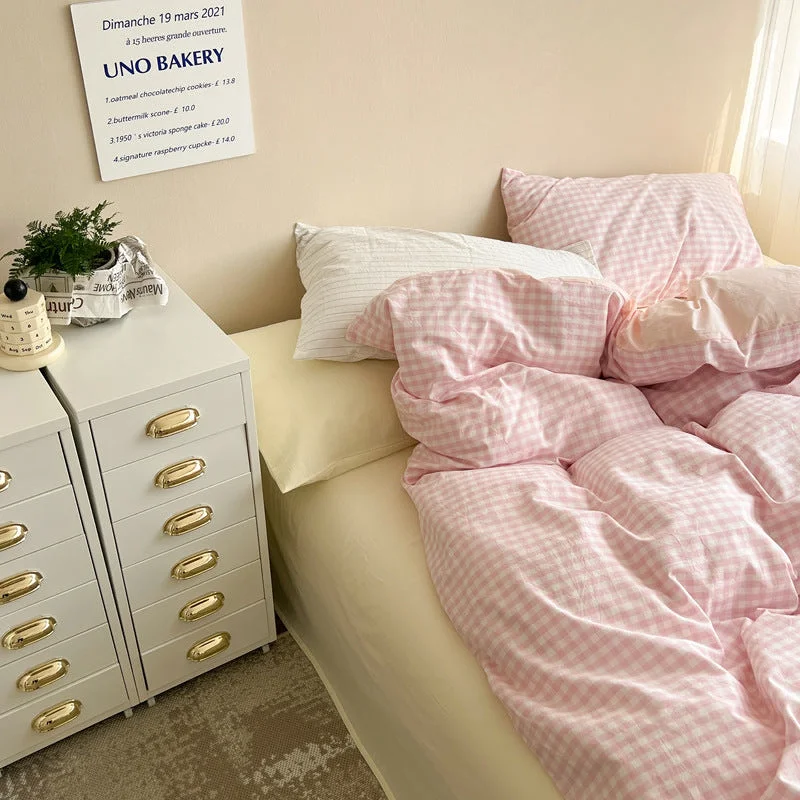 Mixed Gingham Duvet Cover / Pink