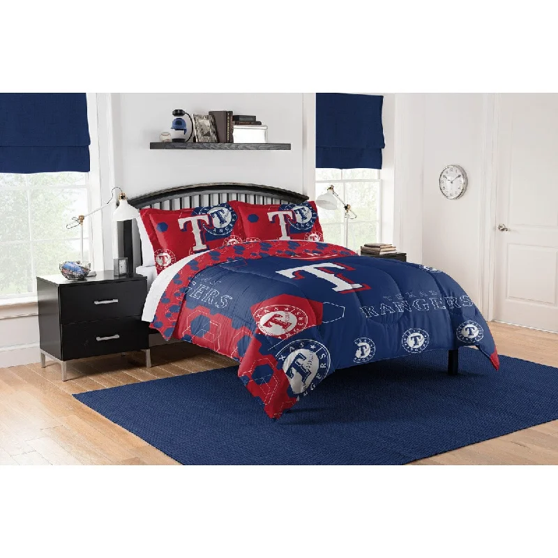 MLB 849 Rangers Hexagon F/Q Comforter Set