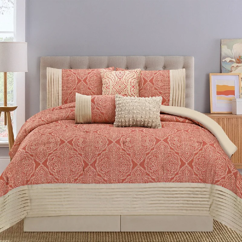 Montpellier Coral and Tan 7-piece Comforter Set