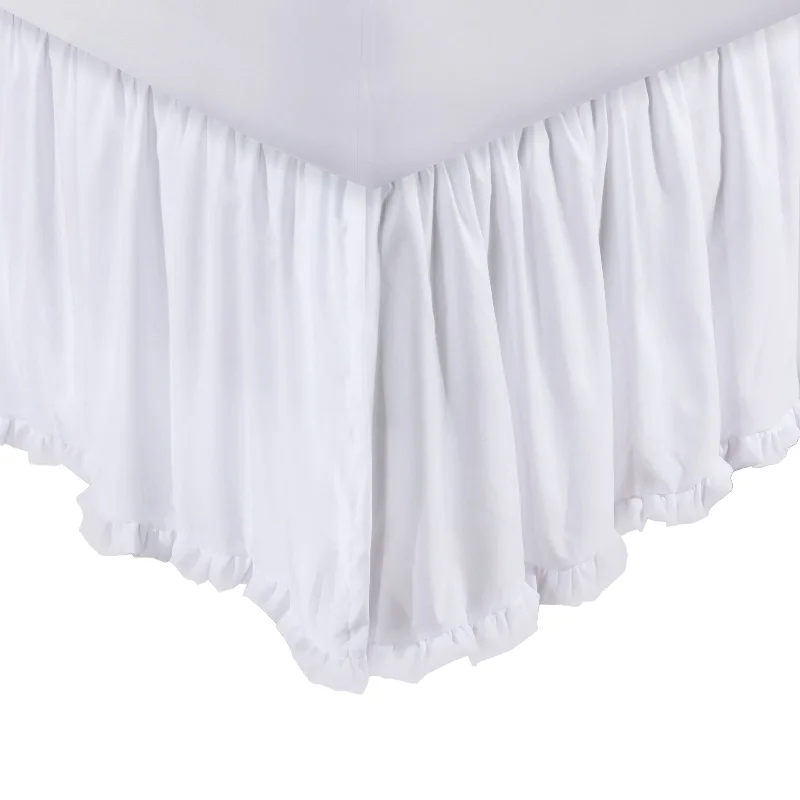 Mora Full Bed Skirt, Polyester Platform, Split Corners, Ruffle Edge, White