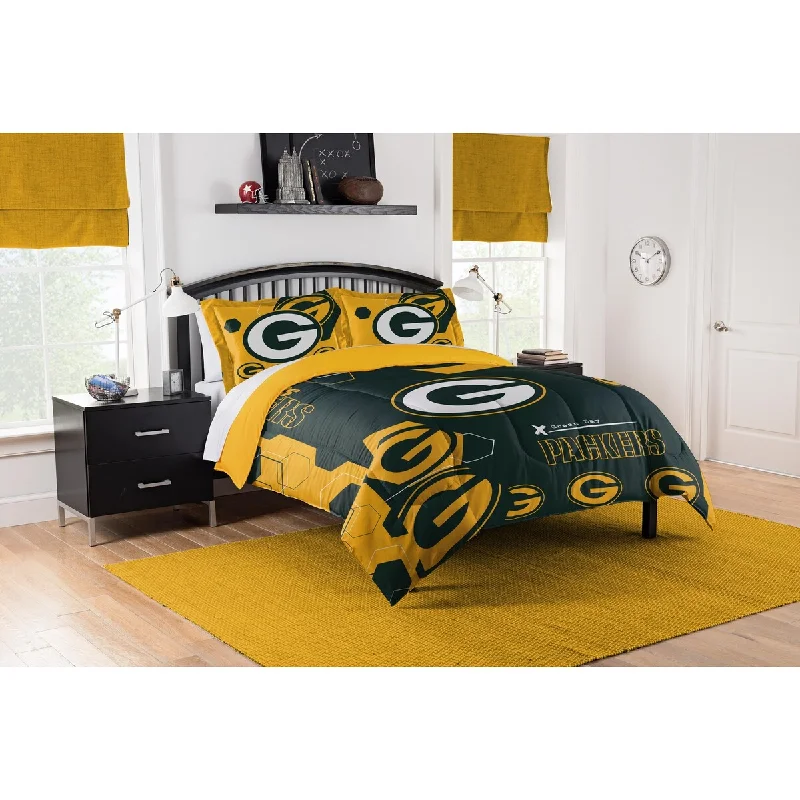 NFL 849 Packers Hexagon F/Q Comforter Set