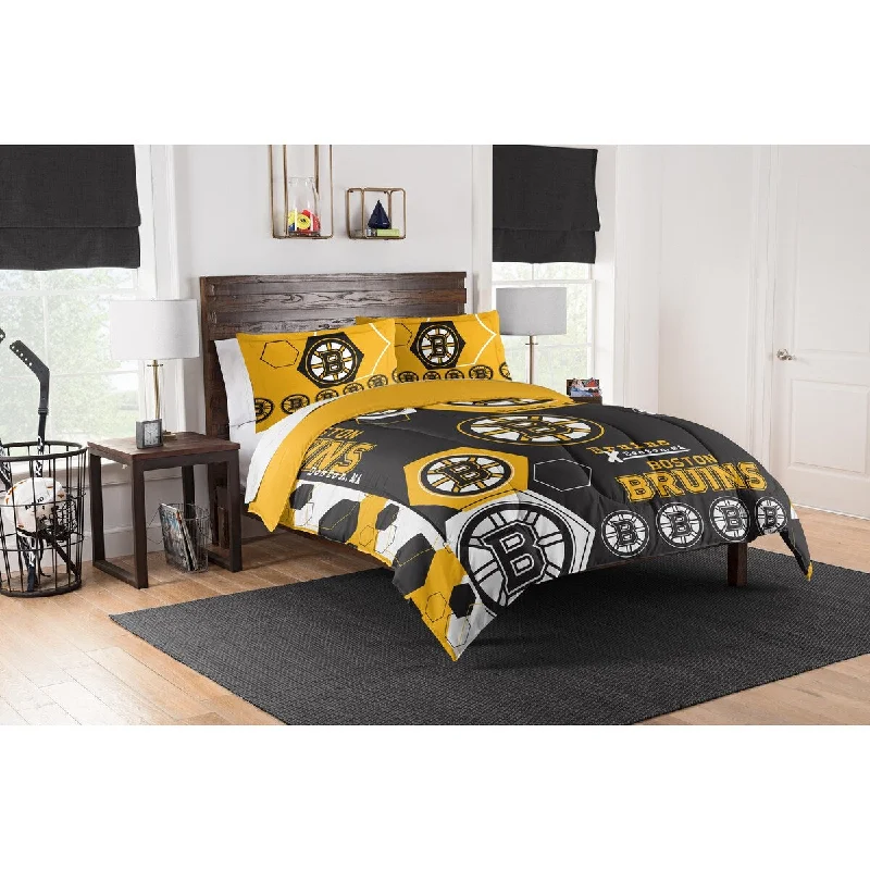 NHL 849 Bruins Hexagon F/Q Comforter Set