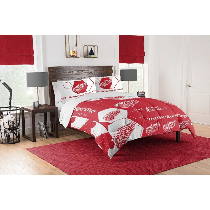 NHL 849 Red Wings Hexagon F/Q Comforter Set