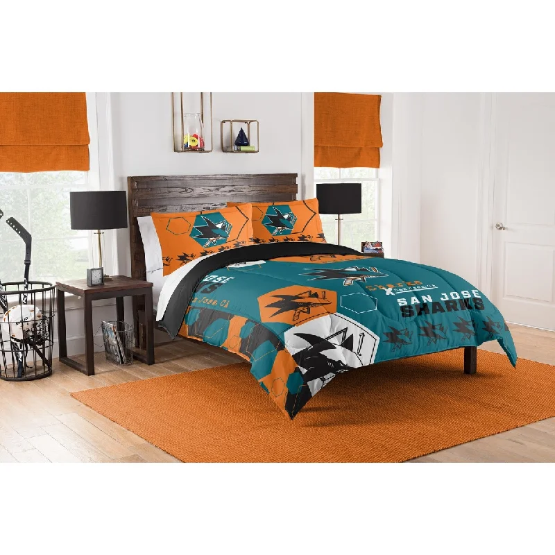 NHL 849 Sharks Hexagon F/Q Comforter Set