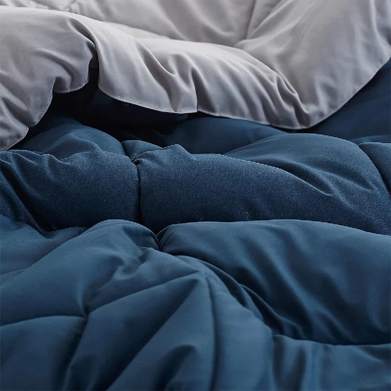 Nightfall Navy/Alloy Reversible Comforter - Oversized Bedding