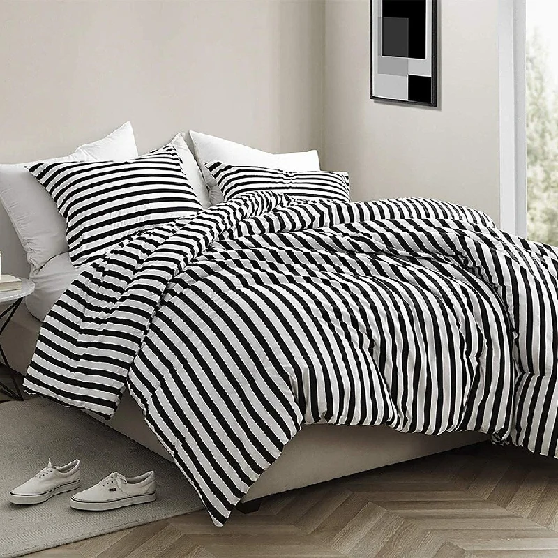 Onyx Black and White Striped - Oversized Comforter - Pure Cotton Bedding