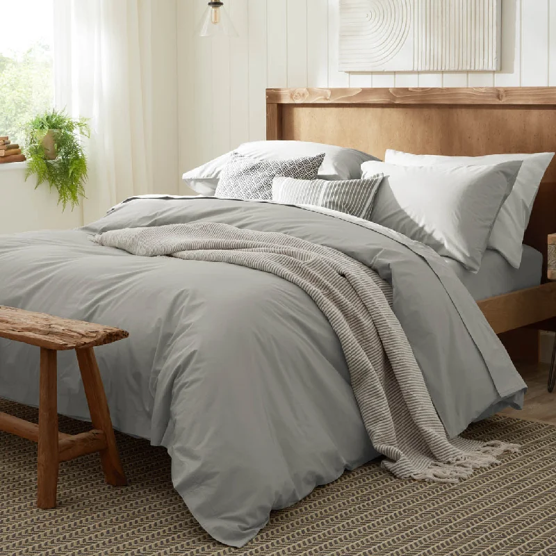 Organic Cotton Percale Duvet Cover - Stone Grey