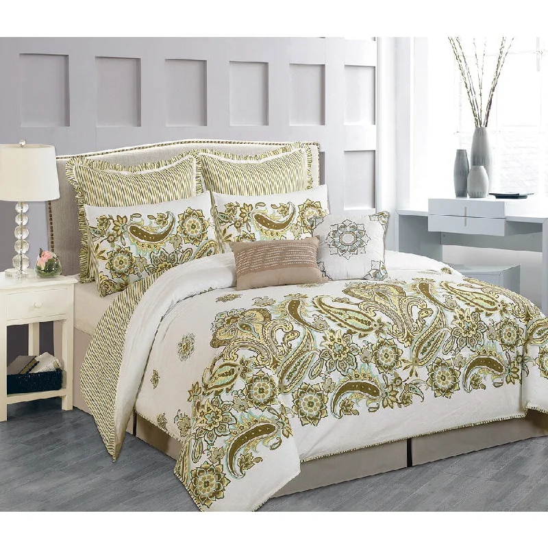 Paisley Full Sized Taupe 8-Piece Oversized Comforter Set