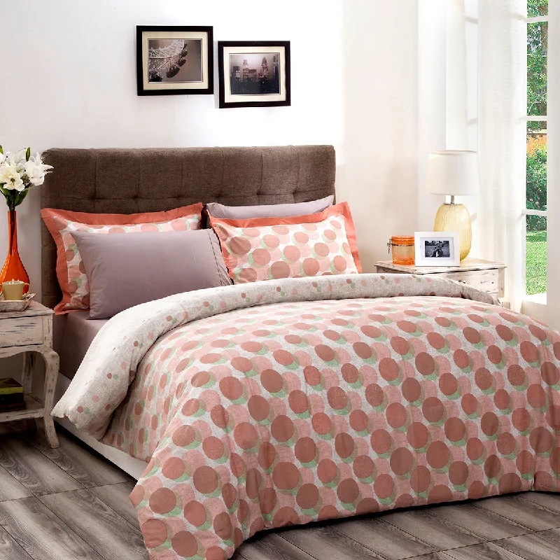 Patina Impression Diagonal Horizon Plain & Printed Reversible 100% Cotton Super Soft Peach Duvet Cover with Pillow Case