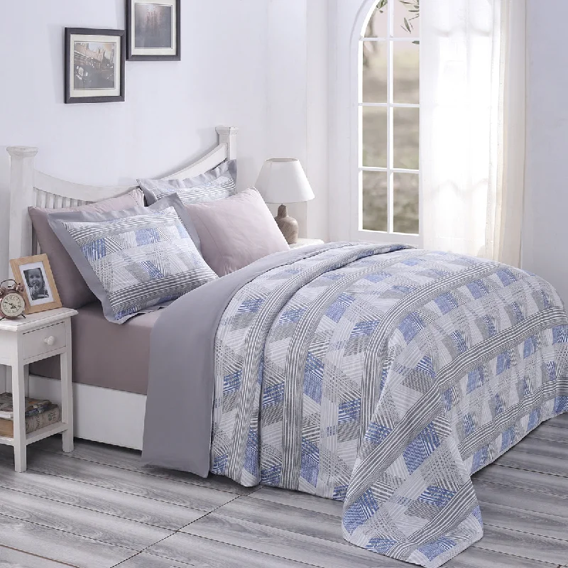 PBS Nomad Scuplt Maximus Blue Plain & Printed Reversible 100% Cotton Super Soft Duvet Cover with Pillow Case