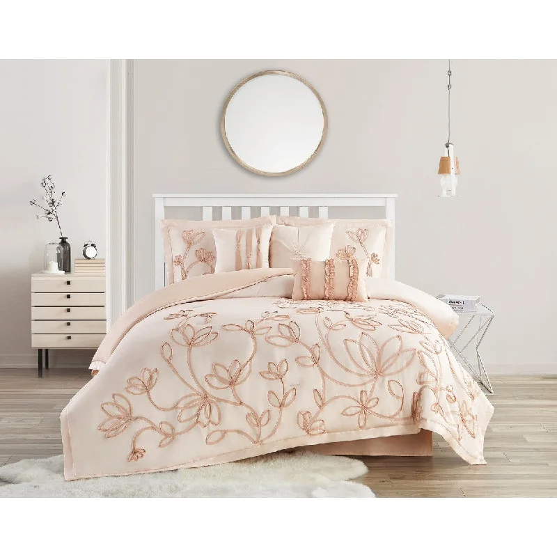 Peach Floral King Comforter Set