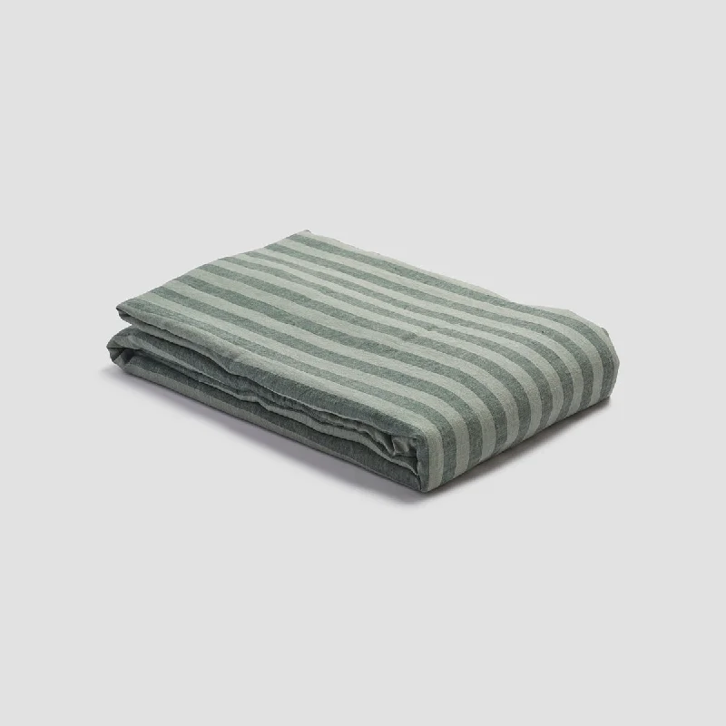 Pine Green Stripe 100% Linen Duvet Cover