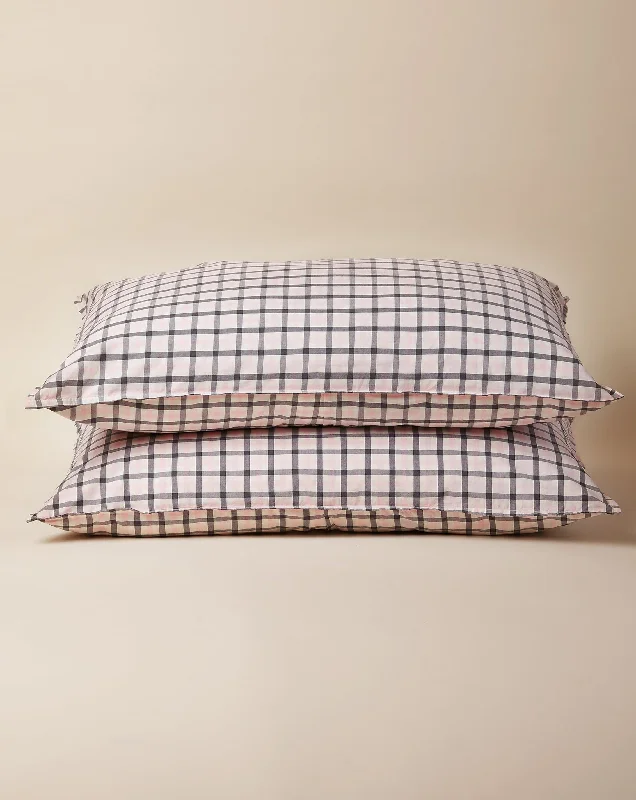 Pink & Charcoal Gingham Pillowcase Set