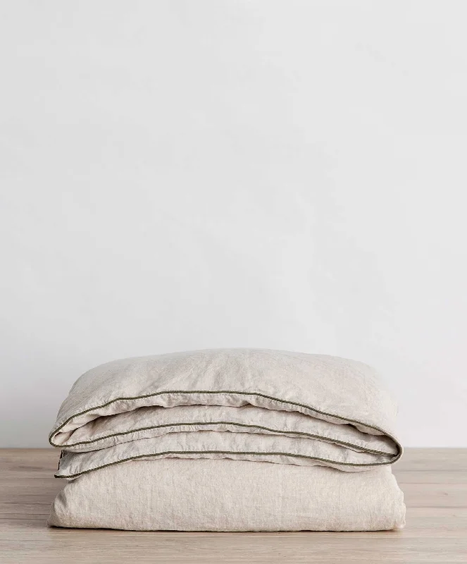 Piped Linen Duvet Cover - Natural and Forest