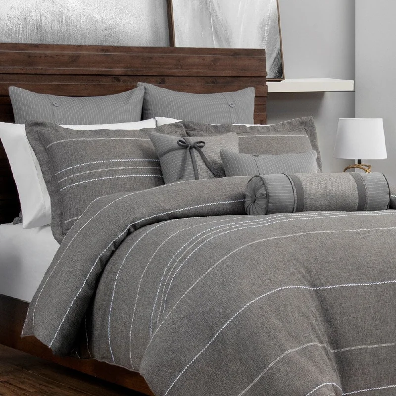 Porch & Den Molini Grey Woven Pinstripe 3-piece Comforter Set