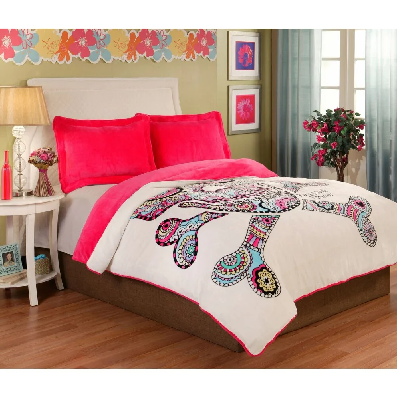 Punk Love Sugar Skull Velvet Plush 3-piece Comforter Set