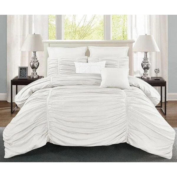 Rachel Pleated Comforter Set Queen in White